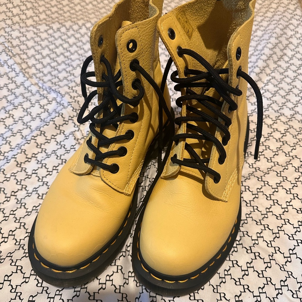 Yellow Lace-Up Boots with Black Soles